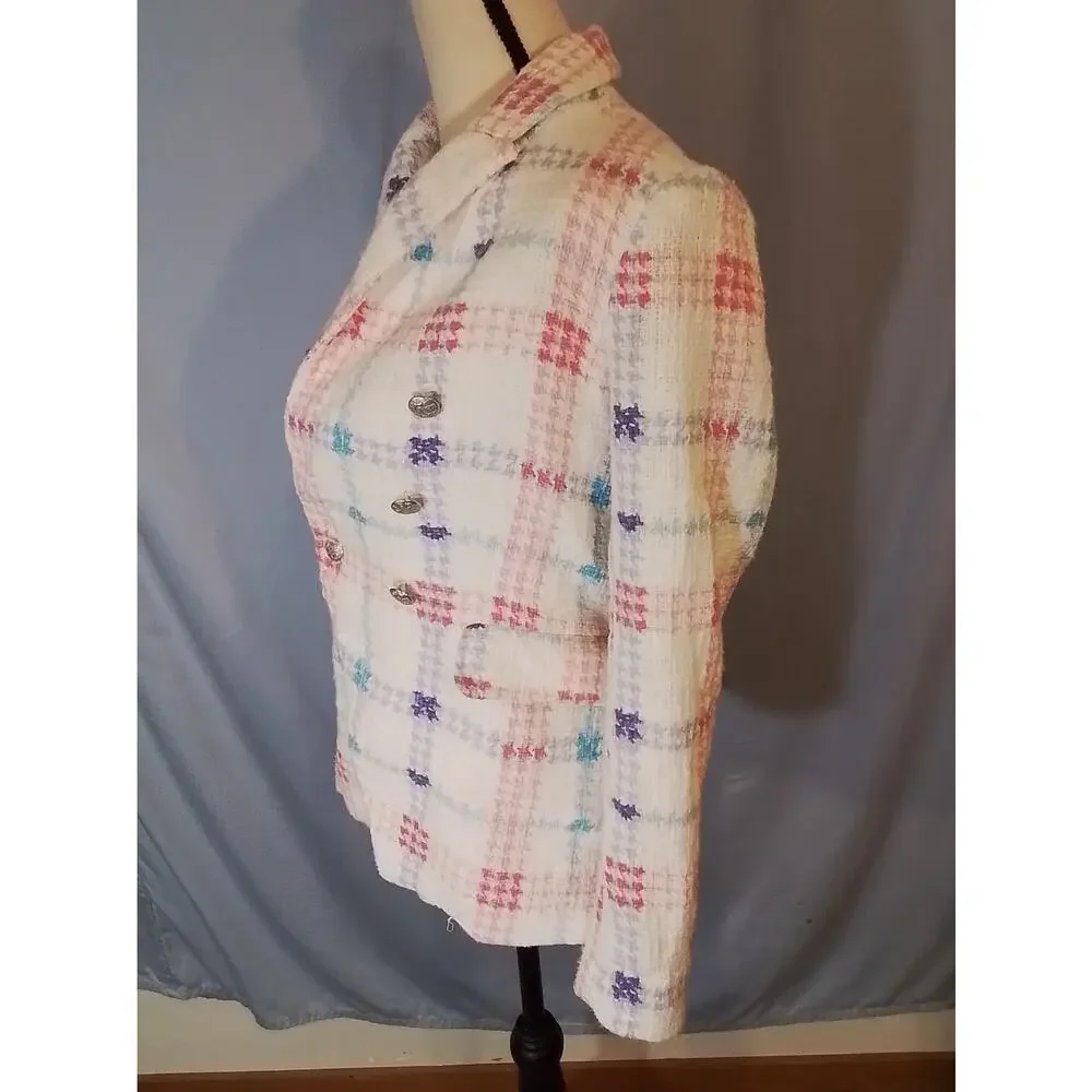 Maison d'Amelie white tweed jacket, plaid